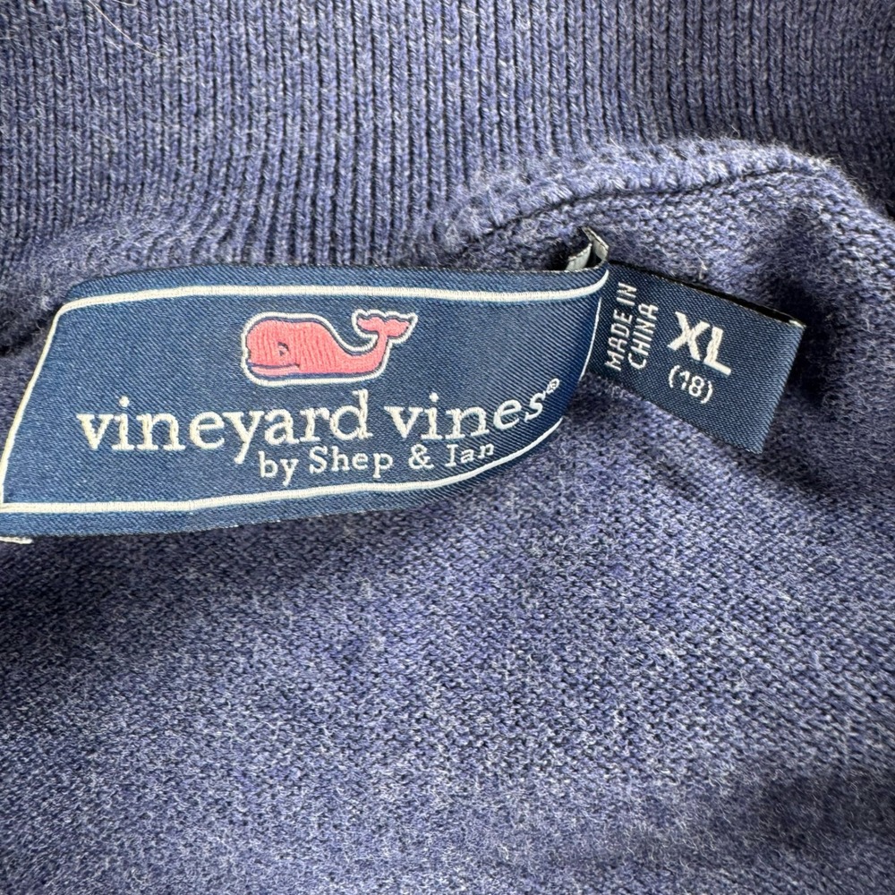 Vineyard Vines Kids Blue Heather 100% Cotton Quarter Zip Sweater XL 18 Logo - Picture 3 of 8